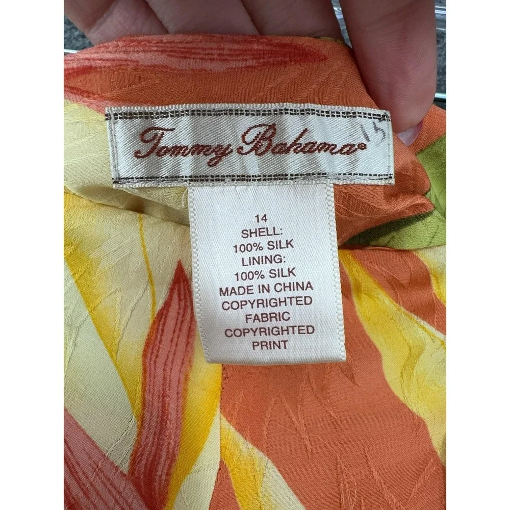 Tommy Bahama Skirt Womens 14 Orange Tropical Floral Silk Lined Midi Full Boho